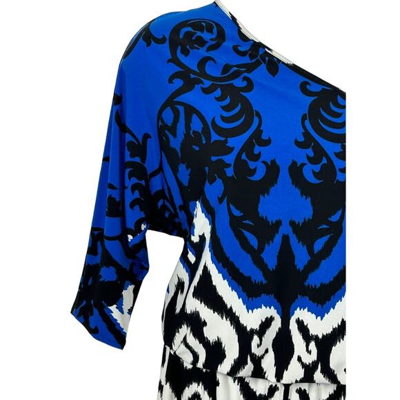 Tibi Jasmine One Shoulder Dress Black Ivory Multi Size Small Statement Sleeve - Picture 8 of 16